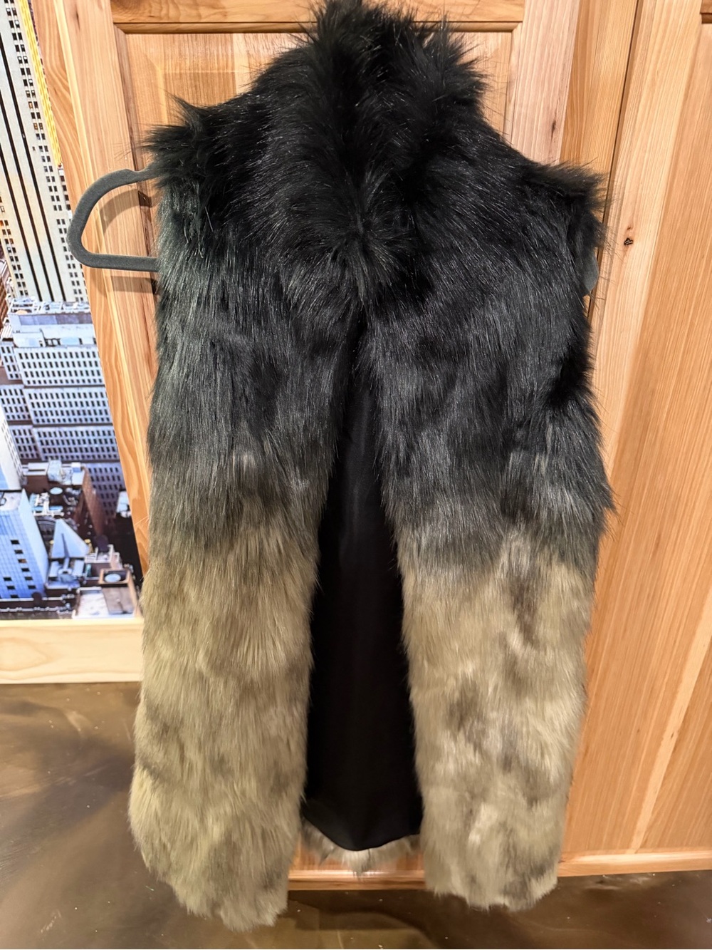 Fabulous Furs Black to Olive Ombré Faux Fur Vest
